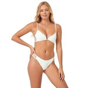 L*Space Macey White V Underwire Mesh Ribbed Bralette Bikini Swimsuit Top Size L
